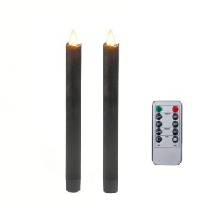 Foryouliving – LED kaarsen met bewegende vlam 2x – Zwart – Black – Afstandsbediening – Dinerkaars rustiek wax 24.5 cm – LED kaars batterij – Timer
