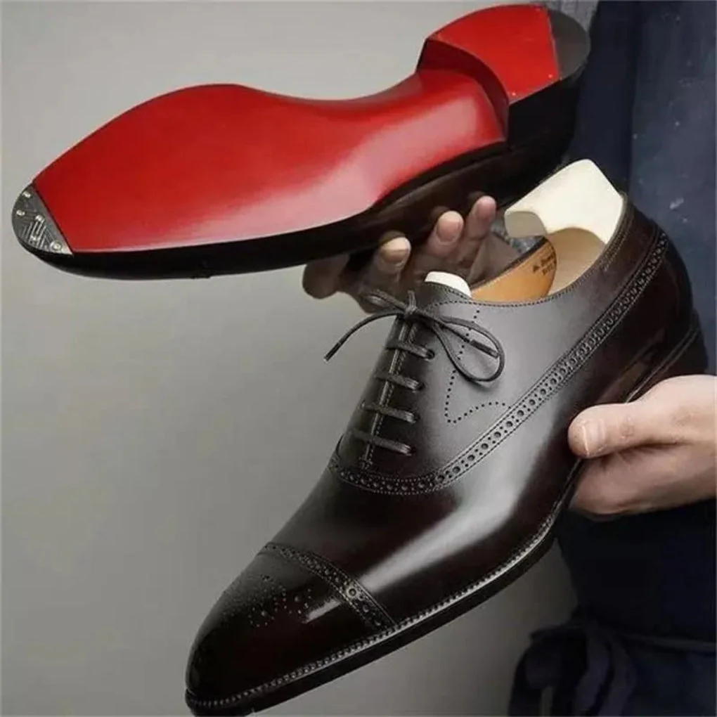 Gepolijste leren brogue Oxford-schoenen voor heren - Afbeelding 3