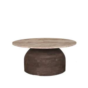 Salontafel Liora Bruin Mangohout Marmeren Blad 90 cm PTMD