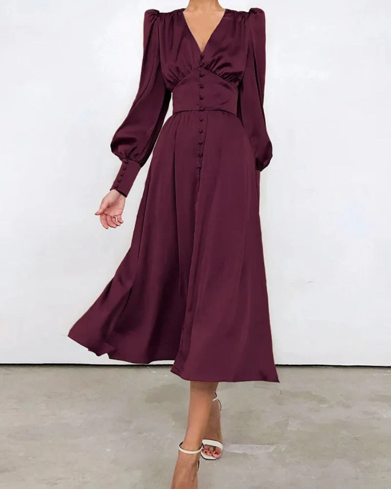 Seraphina – Satijnen Maxi Jurk met V-Hals Voor Dames - Afbeelding 6