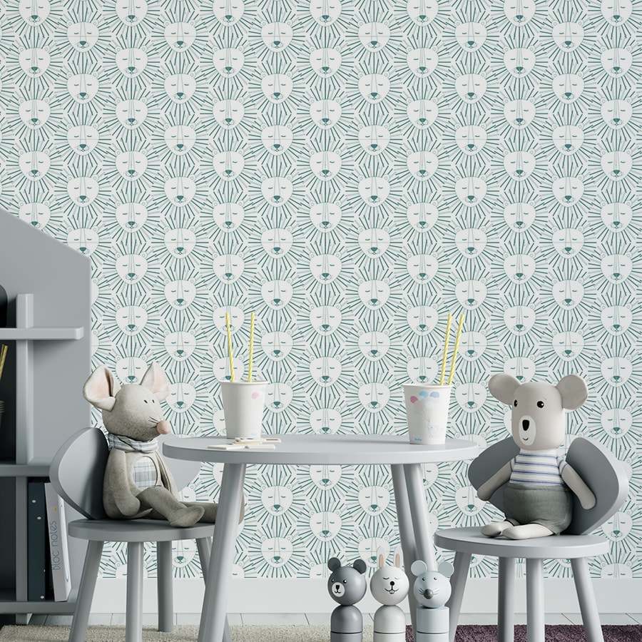 Behang leeuwen in groene tint - Afbeelding 4