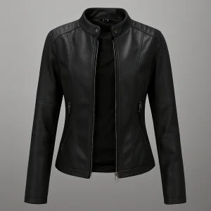 Getailleerd rood leren motorjack voor dames