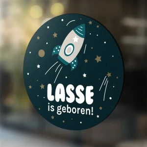 Geboortesticker met ruimtevaart print