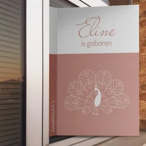 Geboortebord oudroze met pauw