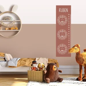 Groeimeter muursticker met leeuw in bruin