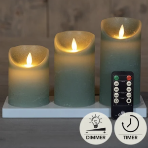 Oplaadbare LED stompkaars – LED kaarsen met bewegende vlam – Groen – Green – Oplaadstation en Afstandbediening – Timer – Dimmer