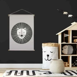 XL textielposter met leeuw in zwart wit