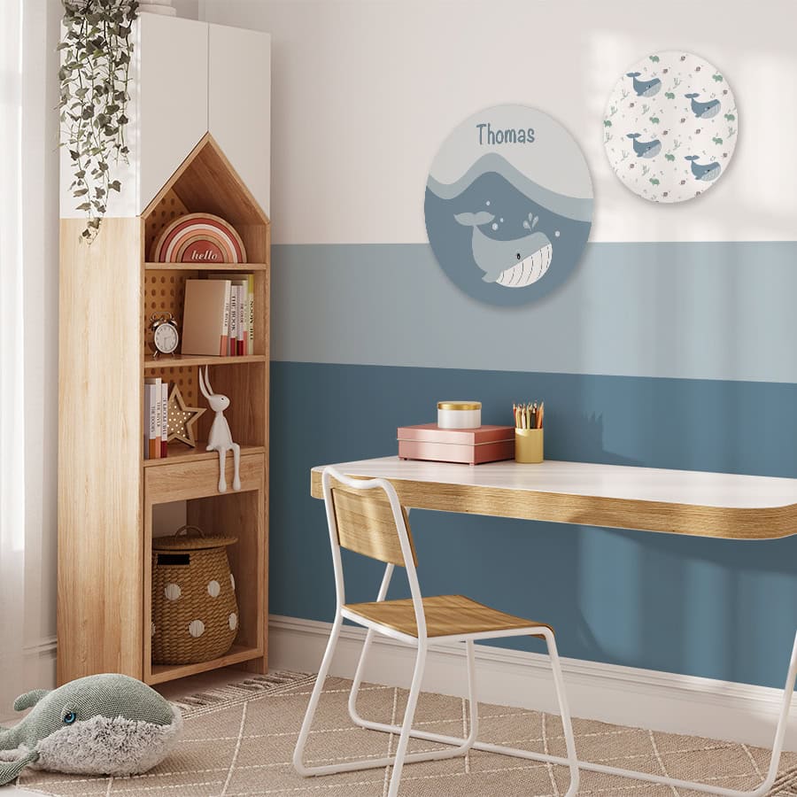 Muurcirkel met walvis print en naam - Afbeelding 4