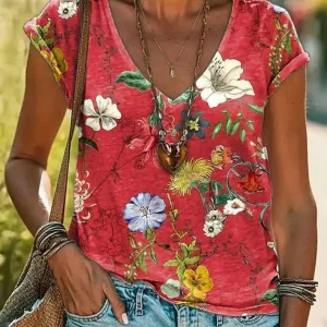 V-hals T-shirt met Bloemenprint