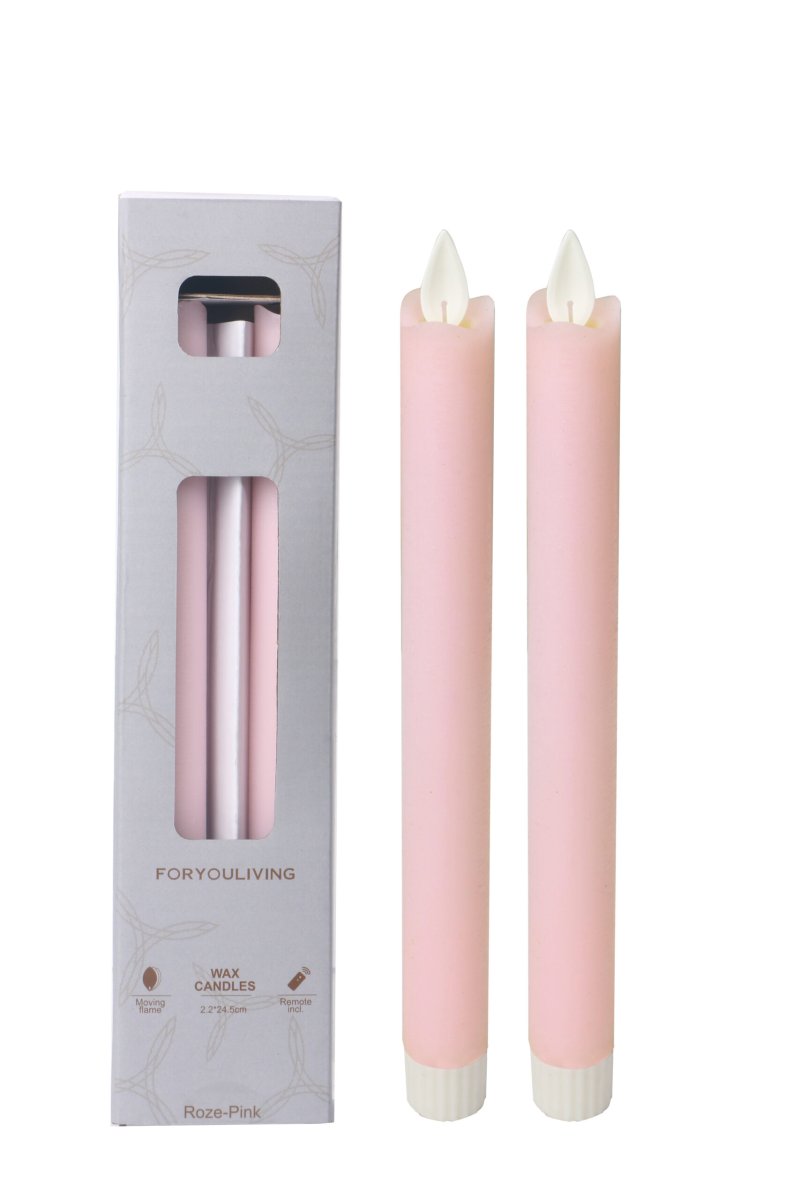 Foryouliving – LED kaarsen met bewegende vlam 2x – Roze – Pink – Afstandsbediening – Dinerkaars rustiek wax 24.5 cm – LED kaars batterij – Timer - Afbeelding 4