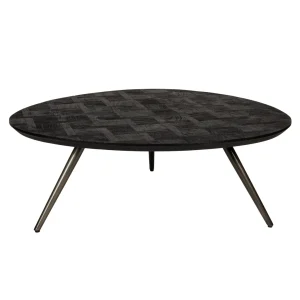 PTMD Fieron Black - Organische Ronde Salontafel Zwart Hout