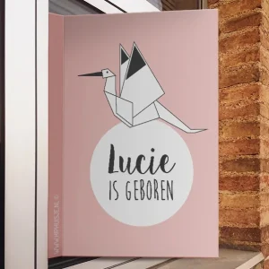 Geboortebord meisje ooievaar roze