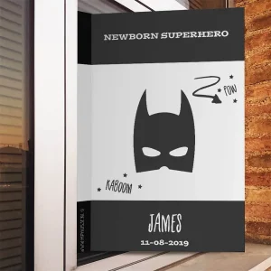 Geboortebord superhero in zwart wit