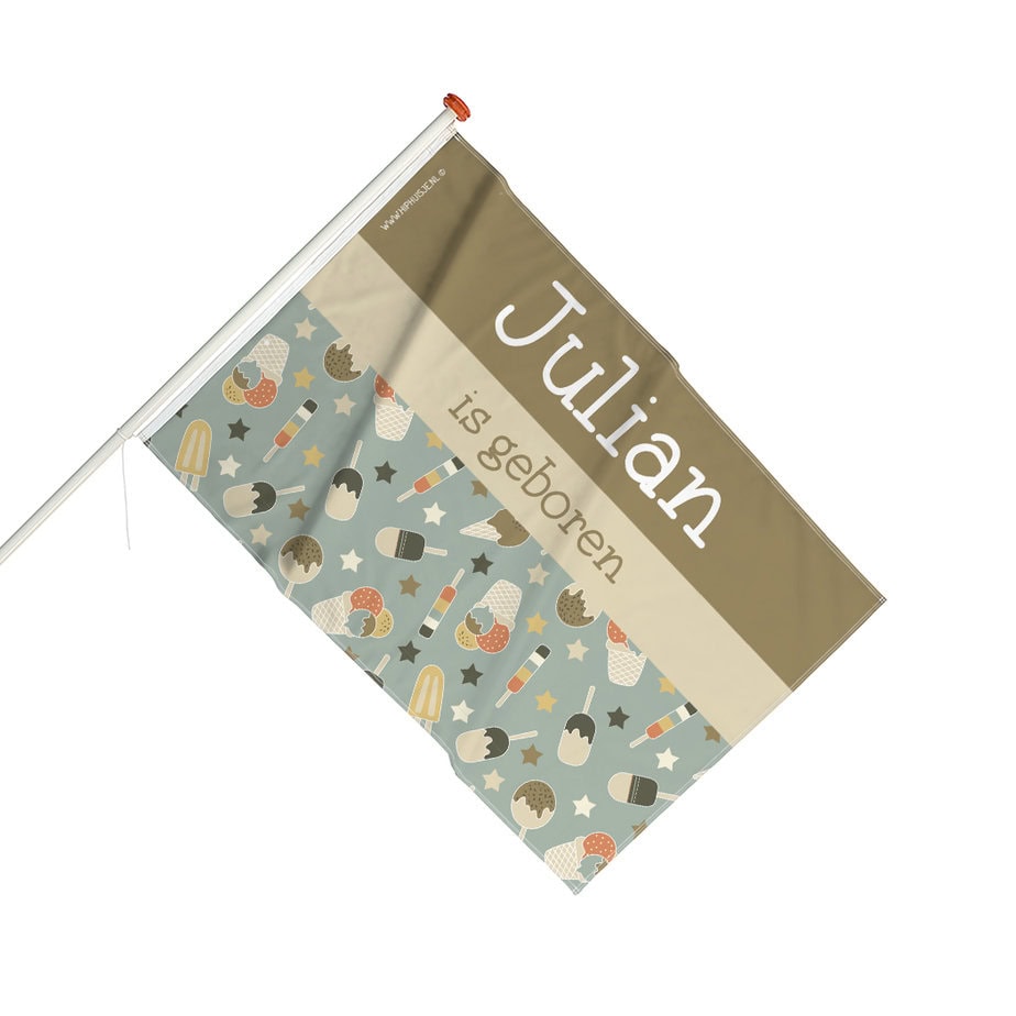 Geboortevlag met ijsjes print in groen grijs - Afbeelding 2