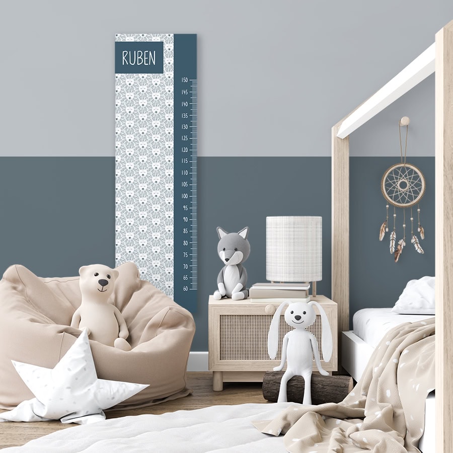 Wit met blauwe groeimeter met leeuwen print