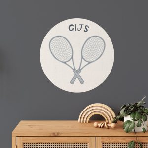 Muursticker met tennis print met naam in wit