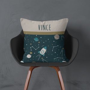Naamkussen met ruimtevaart print