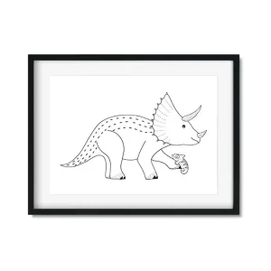 Poster dino triceratops zwart wit