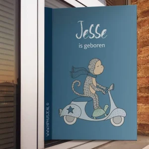 Geboortebord jongetje met vrolijk aapje