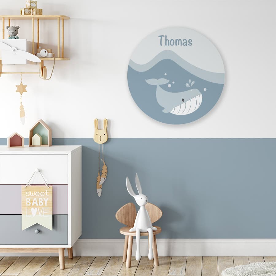 Muurcirkel met walvis print en naam